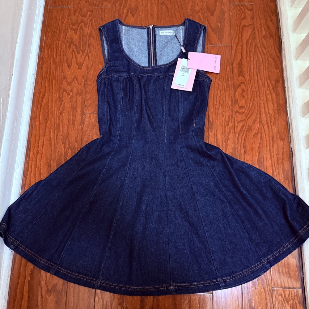Avec les filles‎ paneled mini denim dress size 2 NWT